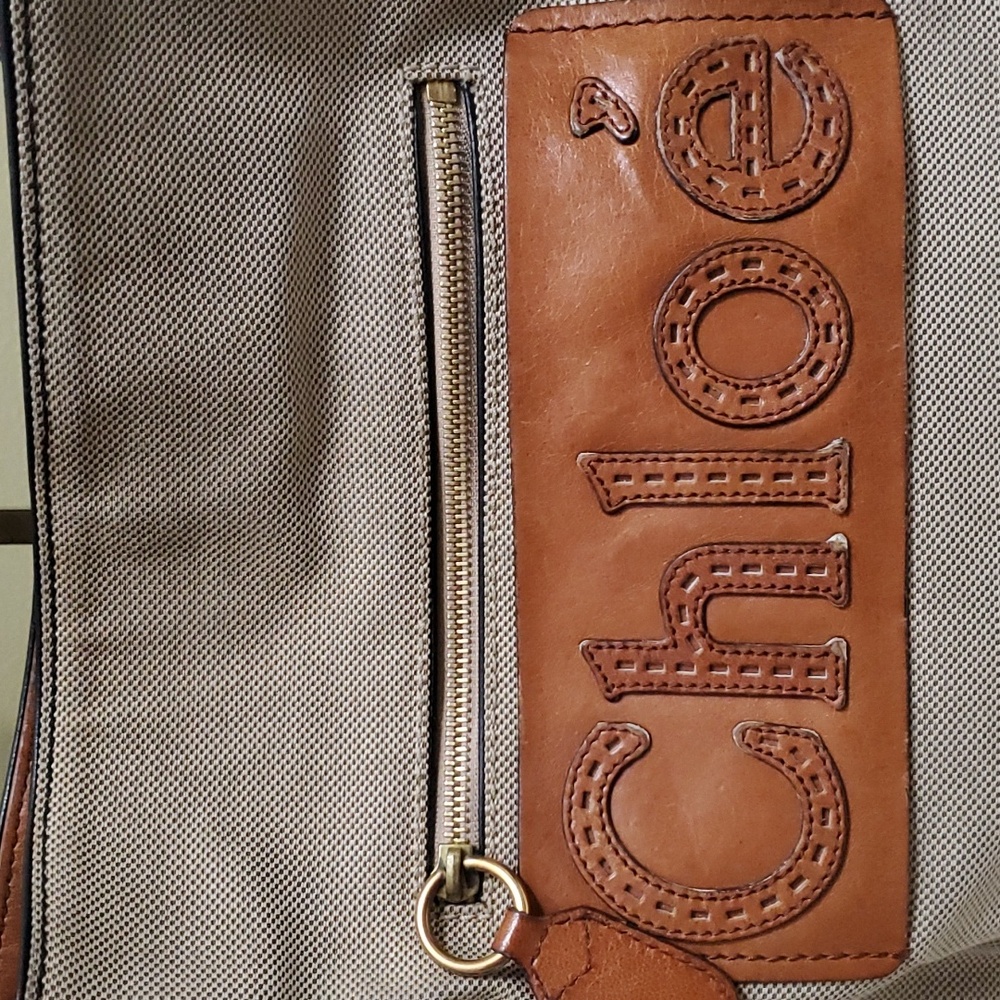 Chloé | Canvas and Tan Leather Shoulder/Crossbody Bag - Picture 4 of 16